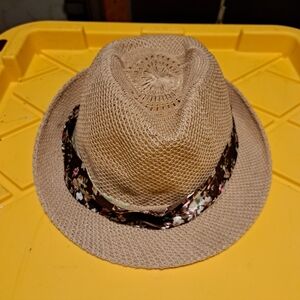 Tan Straw Fedora with Floral Band